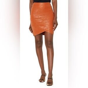 GUESS Faux Leather Mini Skirt Burnt Orange Rust Asymmetrical Hem Size S